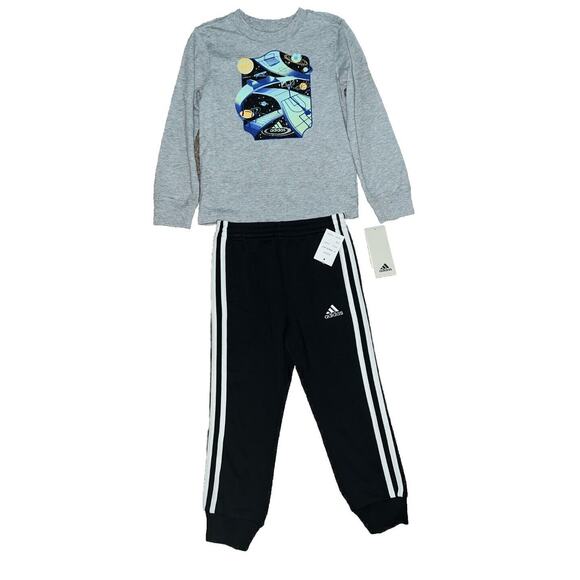 Adidas Boys 2 Piece Set Long Sleeve And Pants Size 4 Outer‎ Space/sports - Picture 1 of 3